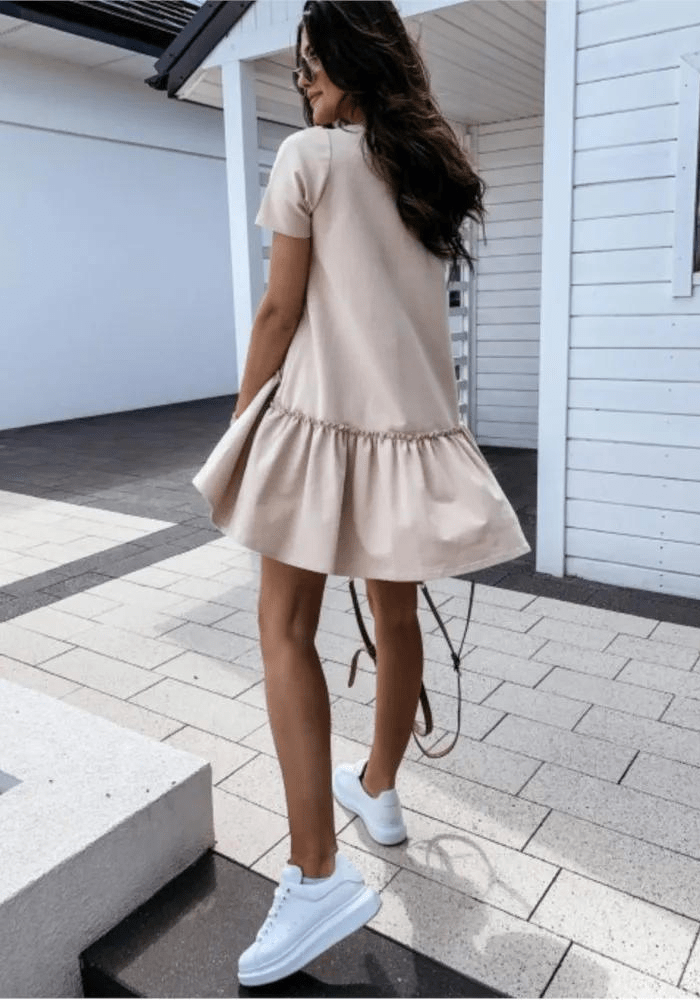 Robe trapèze beige courte femme