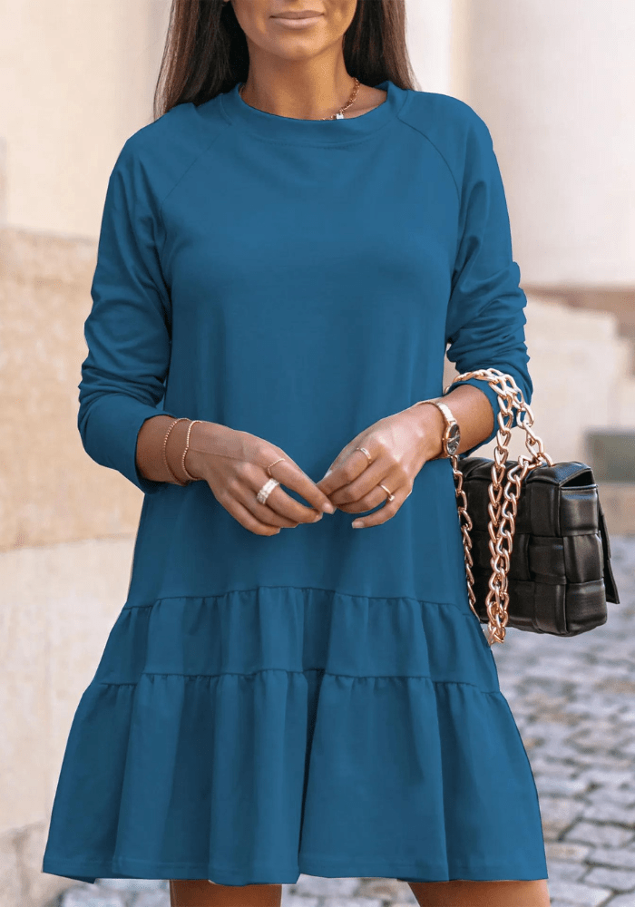 Robe trapèze bleue acier femme
