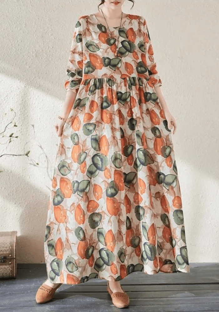 Robe trapèze coton imprimé fruits
