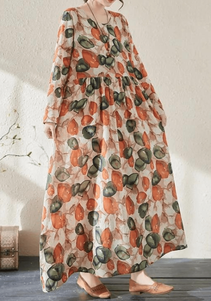 Robe trapèze coton imprimé fruits