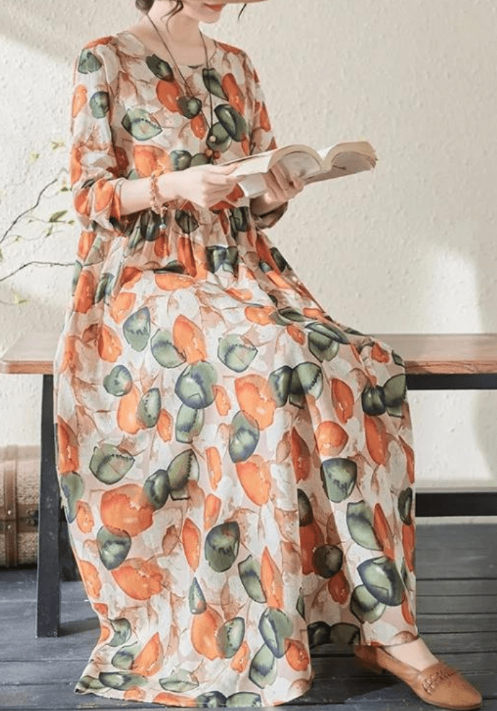 Robe trapèze coton imprimé fruits