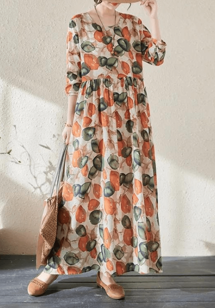 Robe trapèze coton imprimé fruits