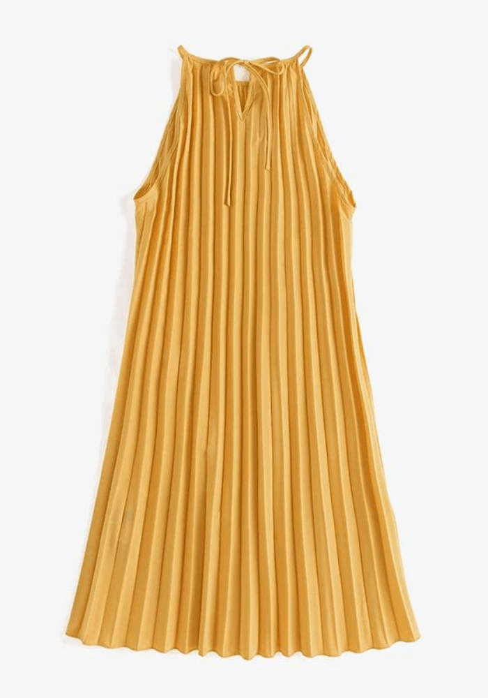 Robe trapèze jaune plissée