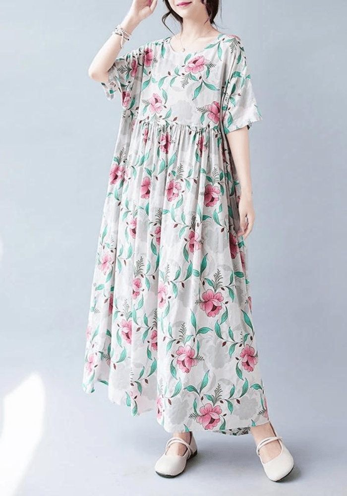 Robe trapèze manche 3/4 à fleurs