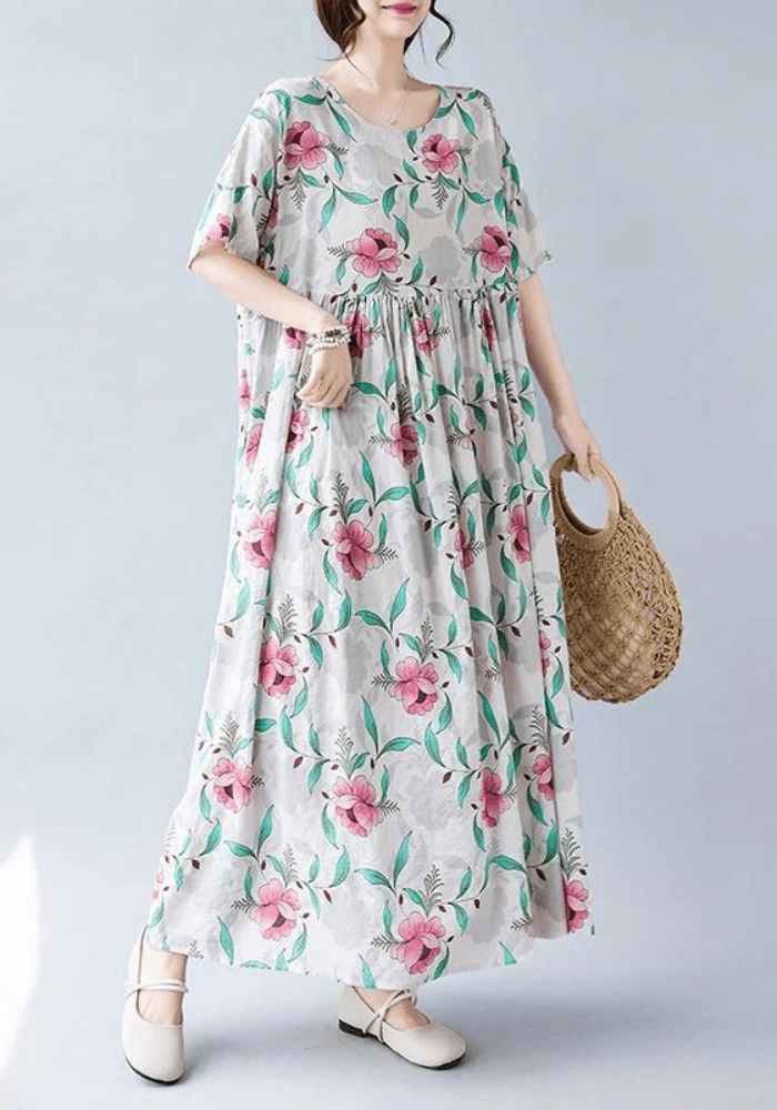 Robe trapèze manche 3/4 à fleurs