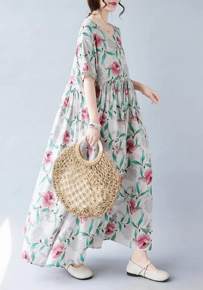 Robe trapèze manche 3/4 à fleurs