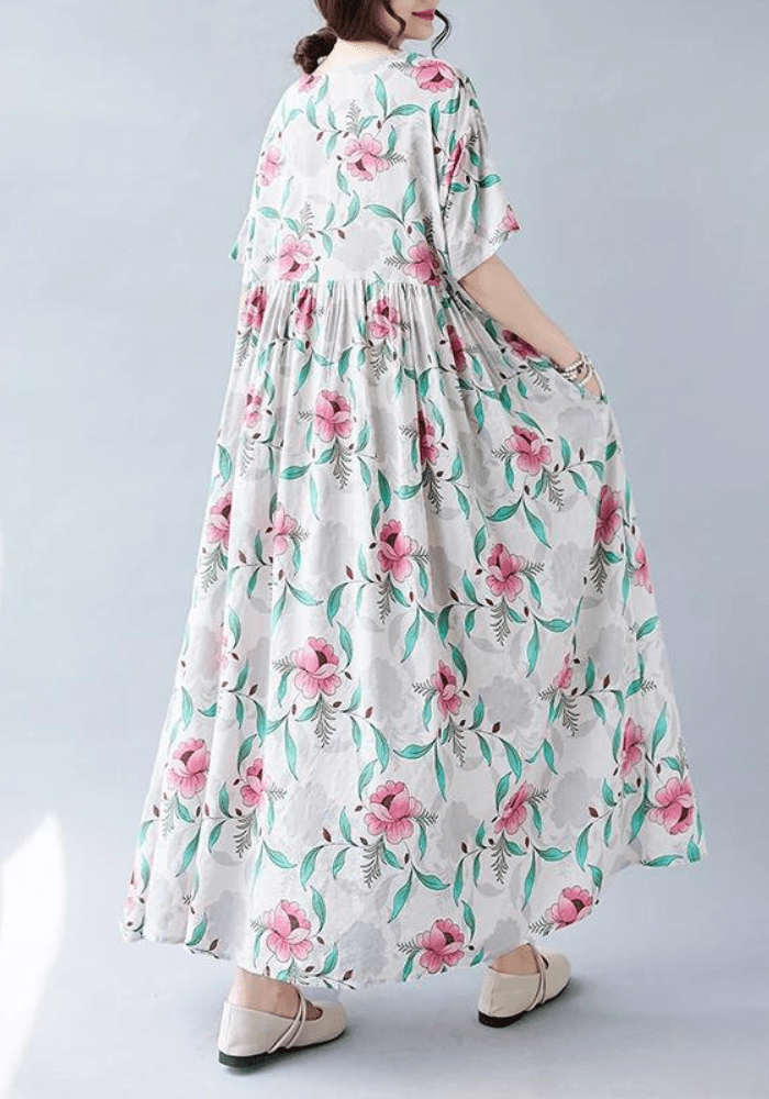 Robe trapèze manche 3/4 à fleurs