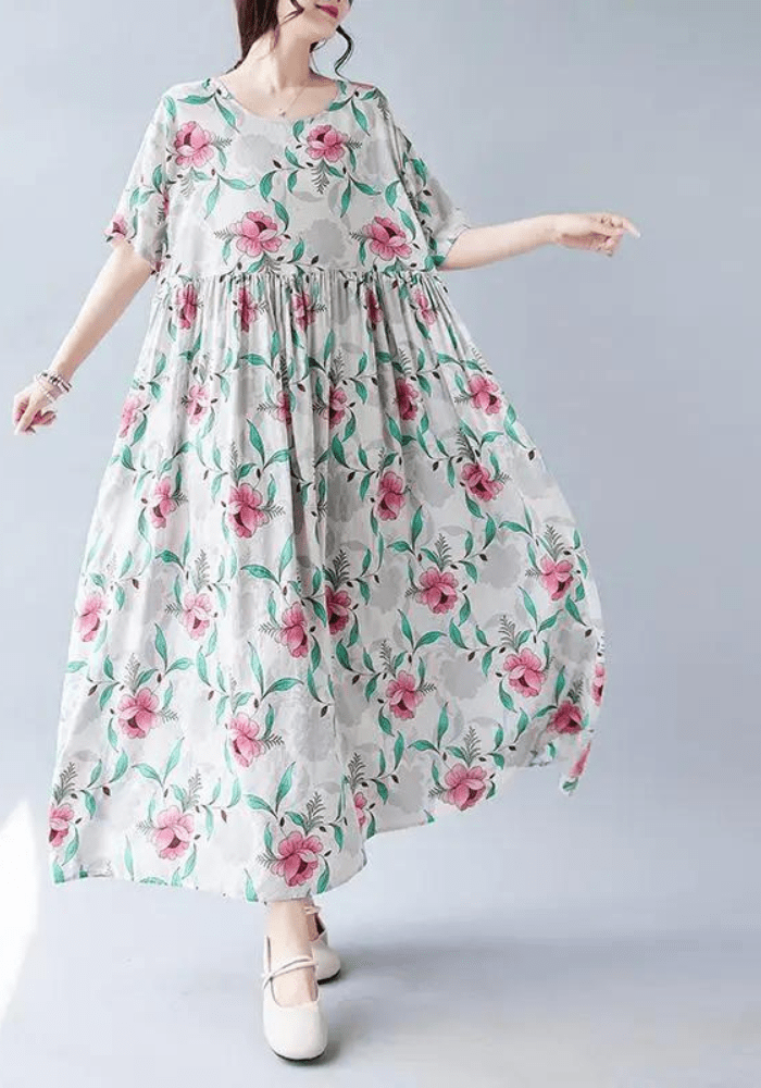Robe trapèze manche 3/4 à fleurs