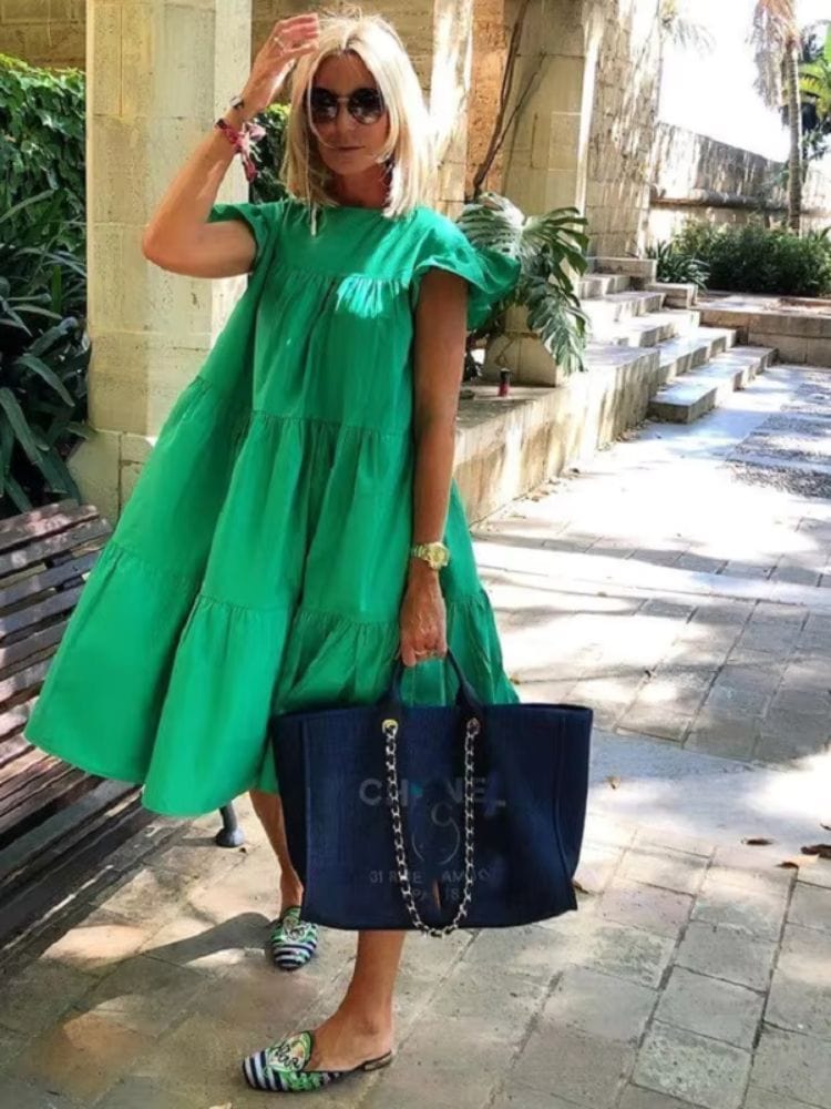 Robe trapèze manche bouffante
