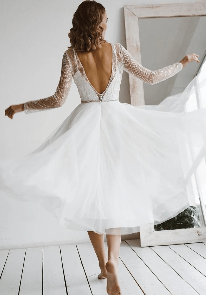 Robe trapèze mi-longue cérémonie de mariage