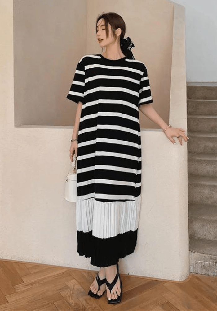 Robe trapèze mi-longue rayée grande taille