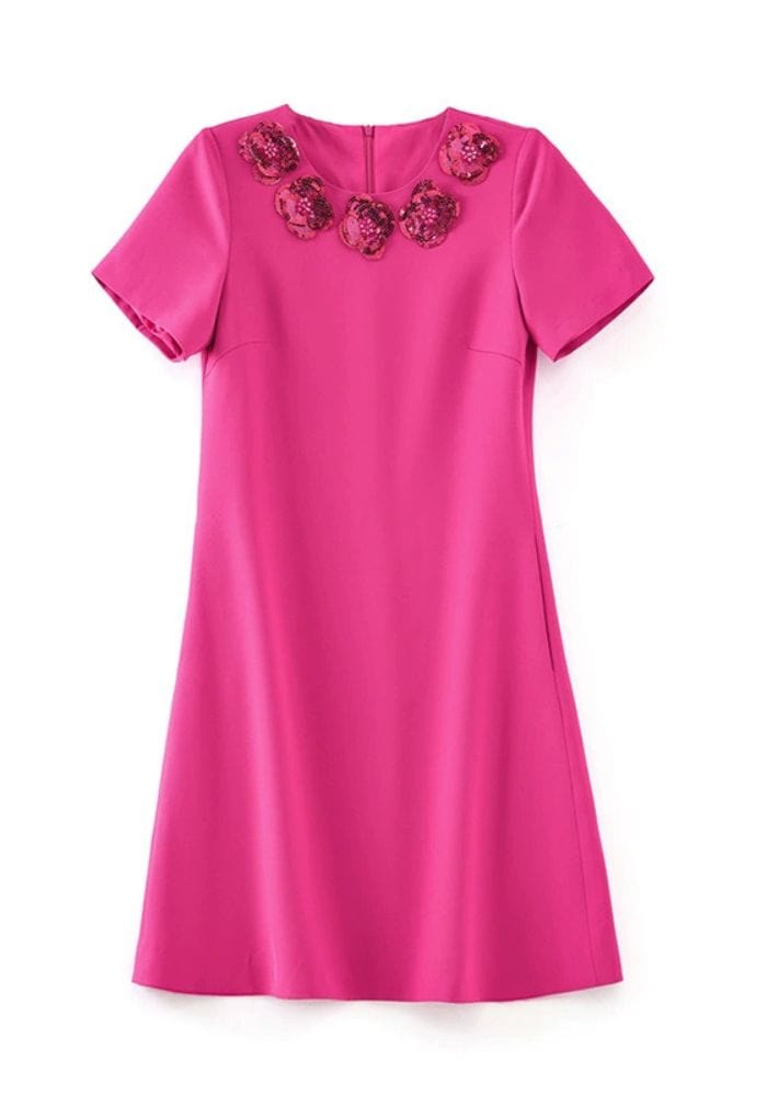 Robe trapèze rose à fleurs