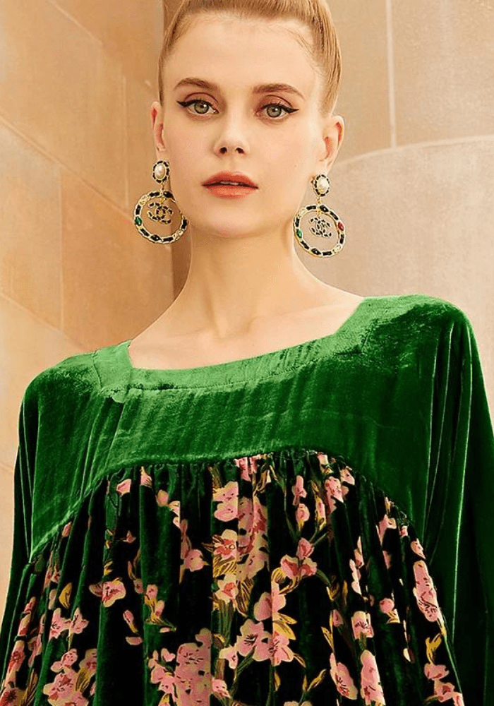 Robe trapèze velours fleurie