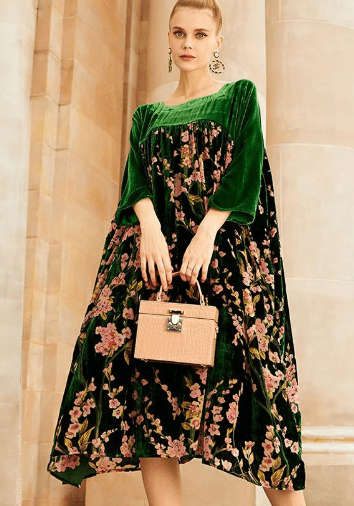 Robe trapèze velours fleurie