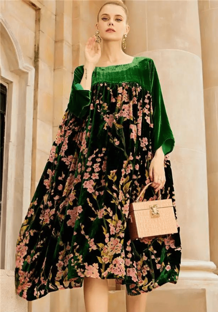 Robe trapèze velours fleurie