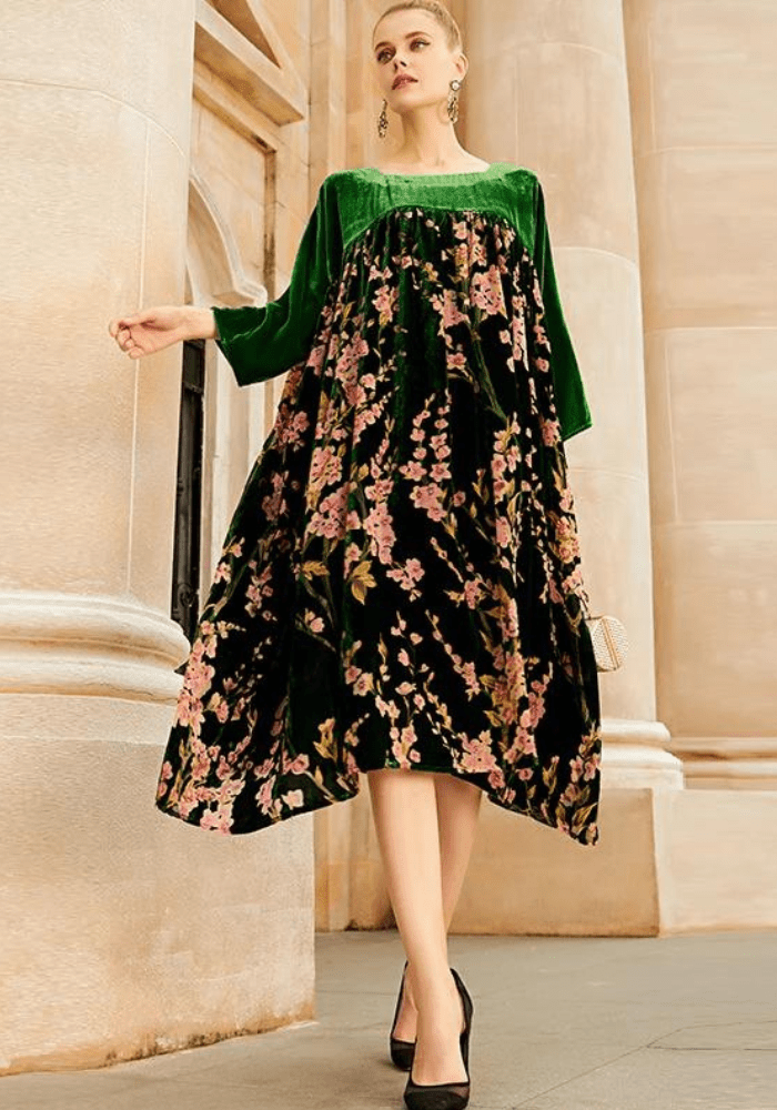 Robe trapèze velours fleurie